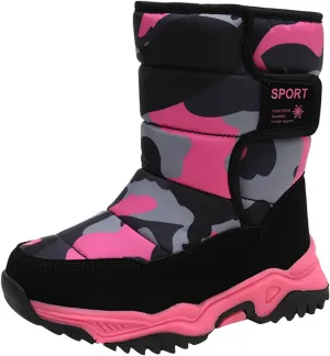 Big Kid Snow Boots Winter Camouflage Boy Shoes Wterproof Hook And Loop Mid Calf Faux Fur Liing Winter Shoes