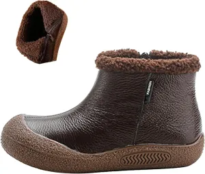 BlackeEight Women's Winter Leather Zipper Ankle-Support Boots,Comfy Warm Waterproof Non-slip Outdoor Barefoot Shoes Short Booties