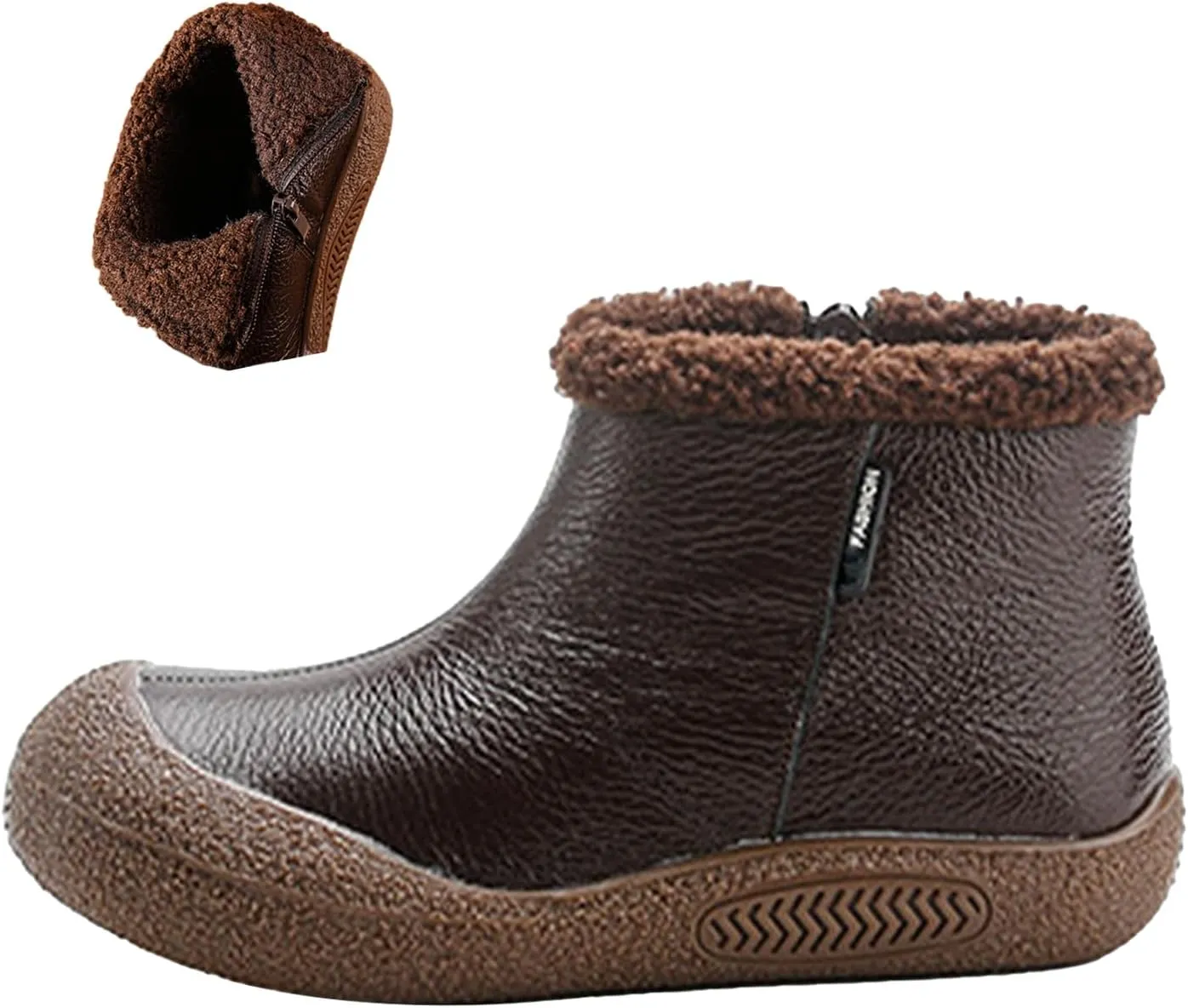 BlackeEight Women's Winter Leather Zipper Ankle-Support Boots,Comfy Warm Waterproof Non-slip Outdoor Barefoot Shoes Short Booties