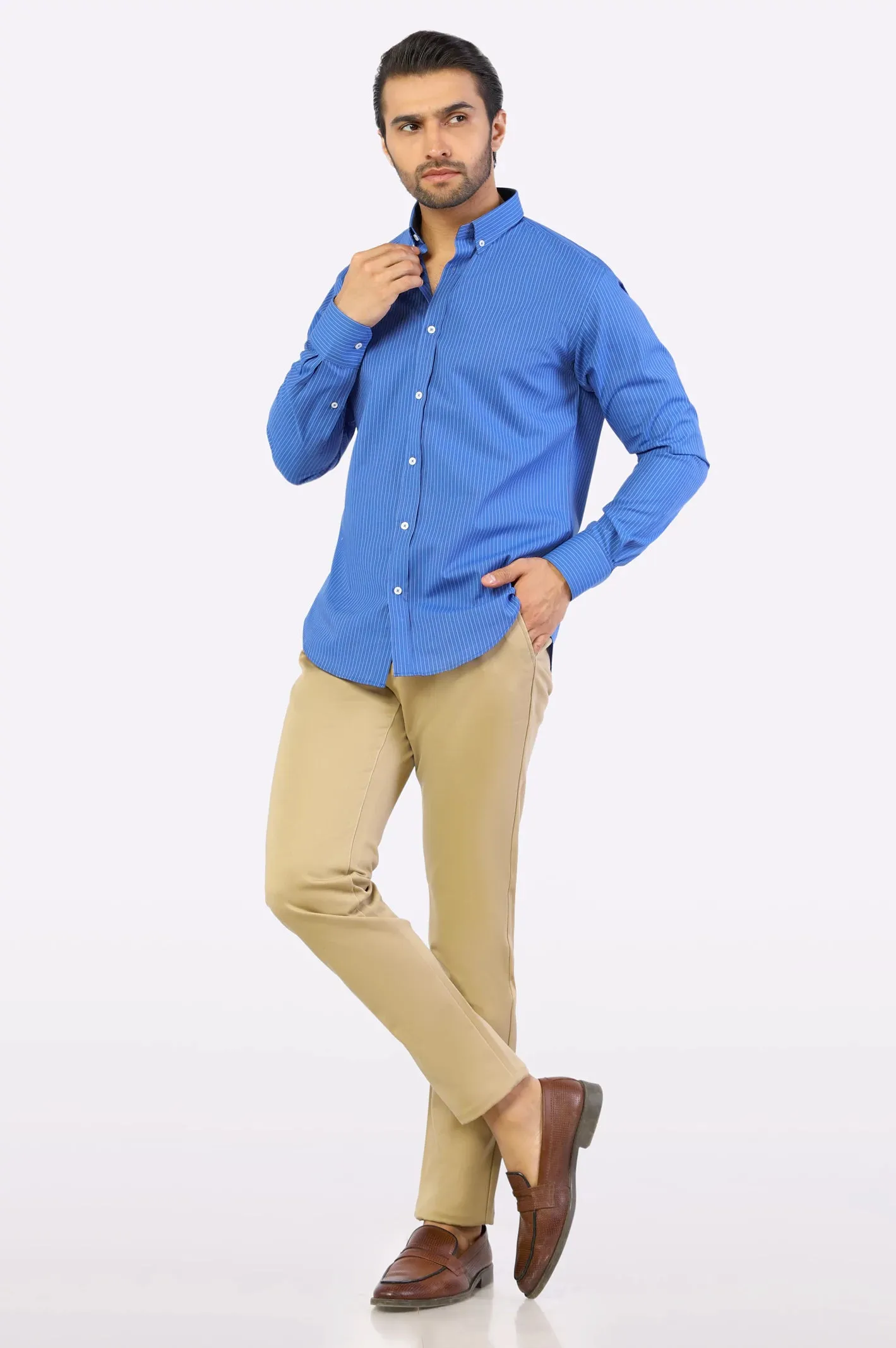 Blue Pencil Stripe Casual Shirt