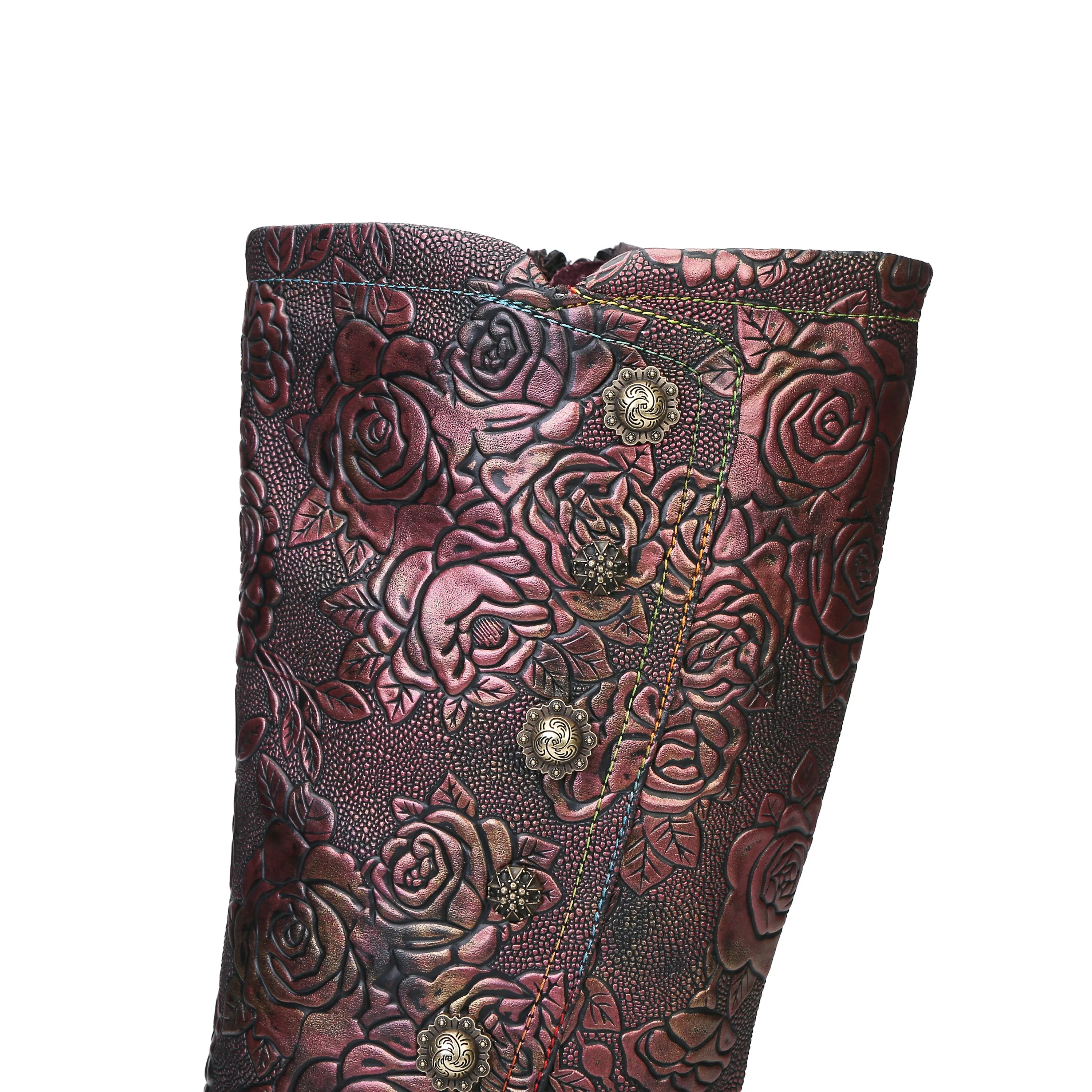 CrazycatZ Womens Leather  Knee High Boots Patterned Long Boots Vintage Boots Purple