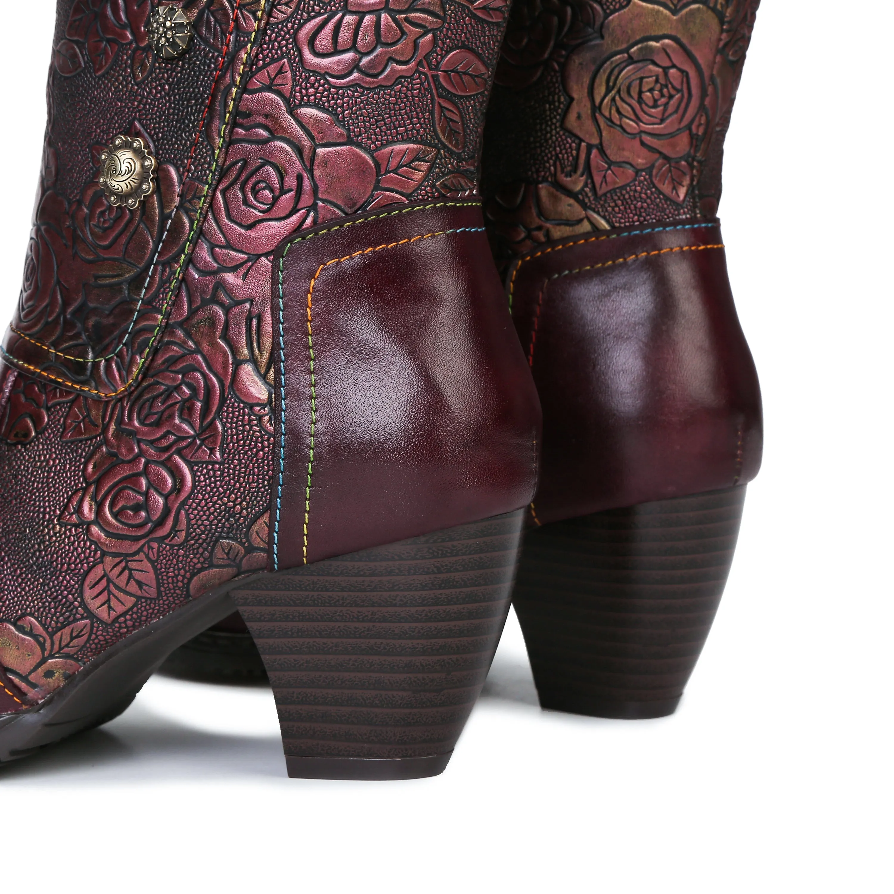 CrazycatZ Womens Leather  Knee High Boots Patterned Long Boots Vintage Boots Purple