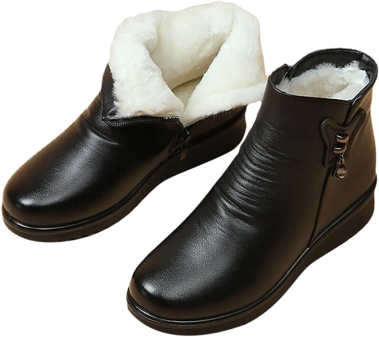 Ctreela Fur Lined Slip-On Ankle Boots for Women Winter Soft Furry Lug Sole Short Snow Boots Outdoor Insulated Platform Shoes