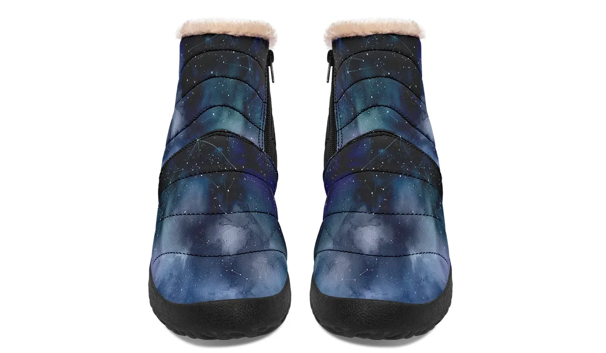 Deep Blue Comfy Winter Boots - Warm Vegan Boots with Side Zipper and Anti-Slip Soles