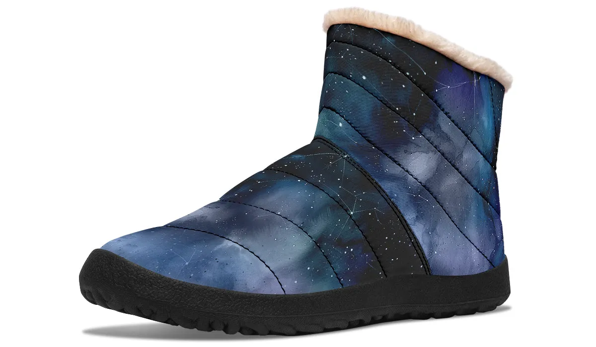 Deep Blue Comfy Winter Boots - Warm Vegan Boots with Side Zipper and Anti-Slip Soles