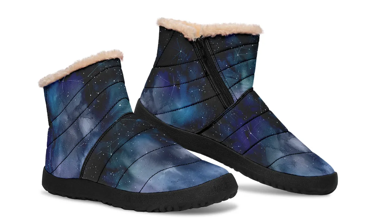 Deep Blue Comfy Winter Boots - Warm Vegan Boots with Side Zipper and Anti-Slip Soles