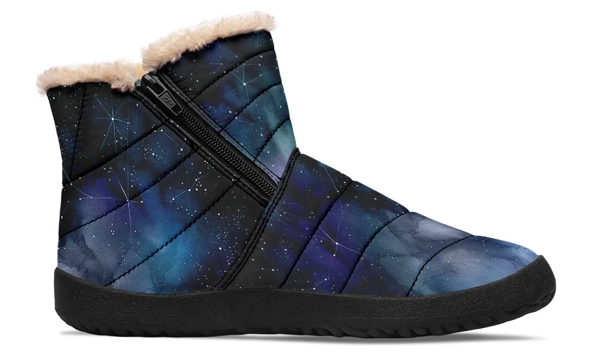 Deep Blue Comfy Winter Boots - Warm Vegan Boots with Side Zipper and Anti-Slip Soles