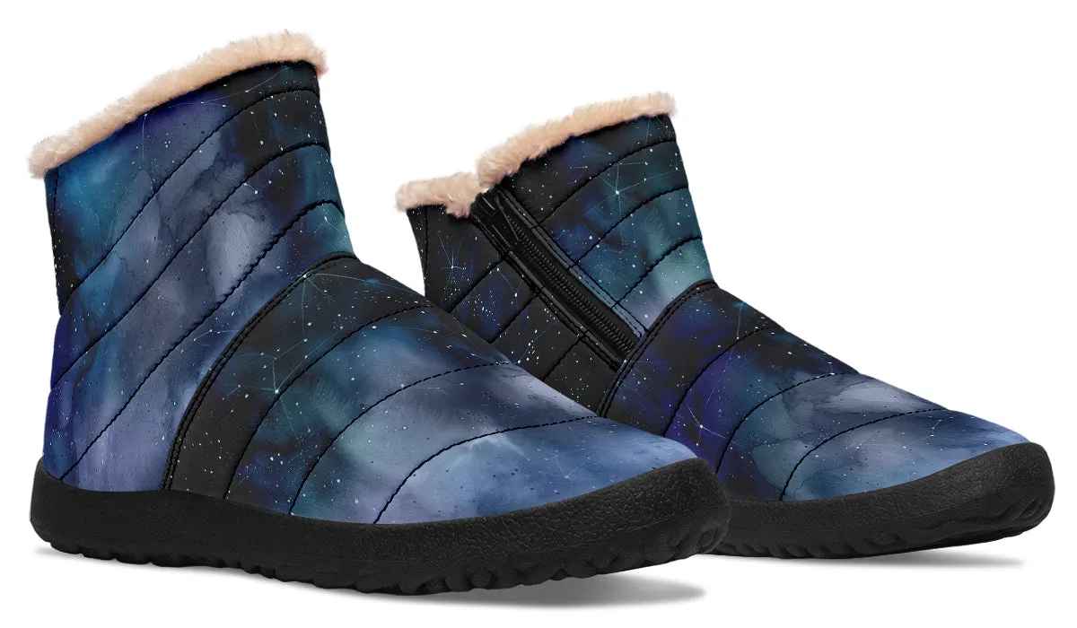 Deep Blue Comfy Winter Boots - Warm Vegan Boots with Side Zipper and Anti-Slip Soles