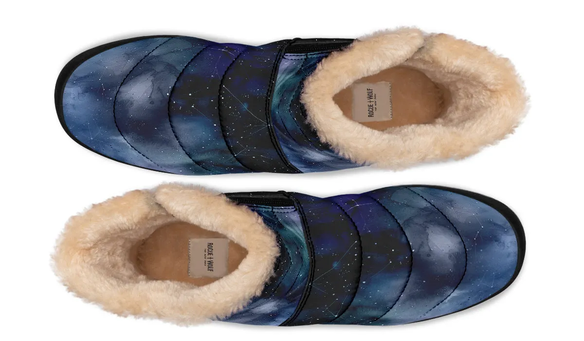 Deep Blue Comfy Winter Boots - Warm Vegan Boots with Side Zipper and Anti-Slip Soles