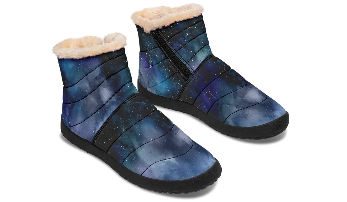 Deep Blue Comfy Winter Boots - Warm Vegan Boots with Side Zipper and Anti-Slip Soles