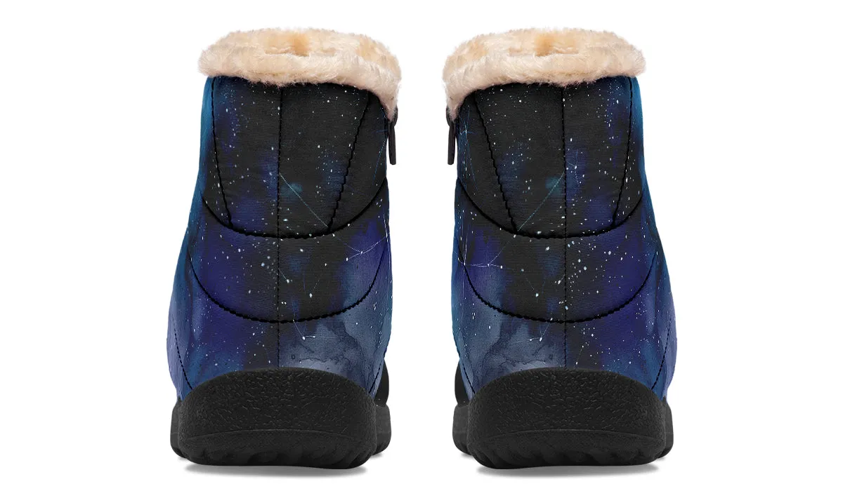 Deep Blue Comfy Winter Boots - Warm Vegan Boots with Side Zipper and Anti-Slip Soles