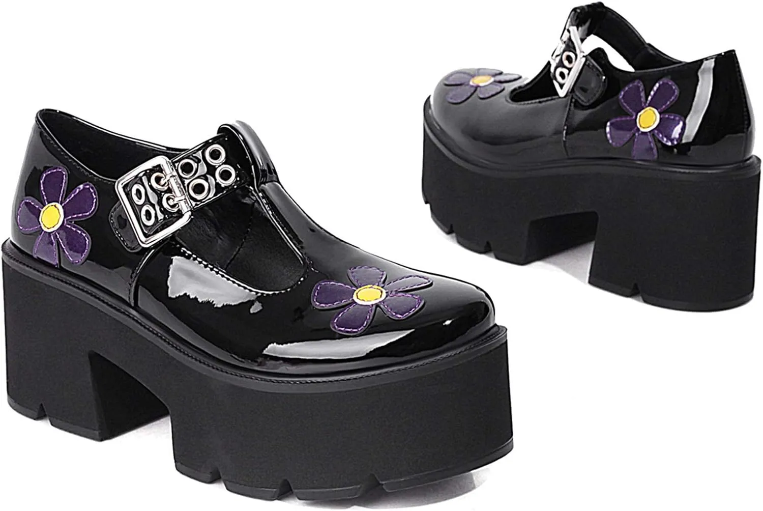 Erocalli Platform T-Strap Mary Jane Shoes for Women Chunky High Heel Pumps Gothic Ankle Strap Lolita Shoes Party Dress Shoes
