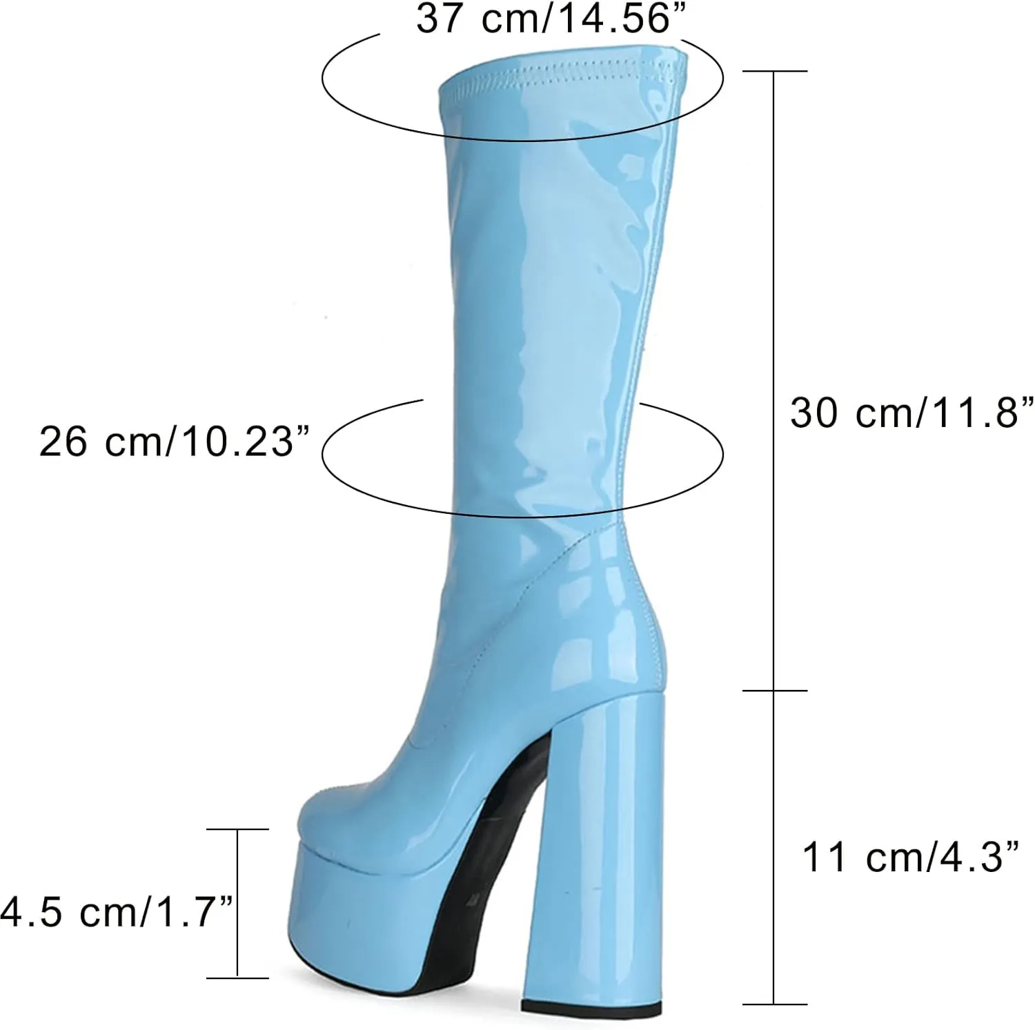 femflame Women's Mid Calf Boots Round Toe Platform Chunky High Heel Side Zipper PU Leather Pull-on Cosplay Boots Party Dress Shoes
