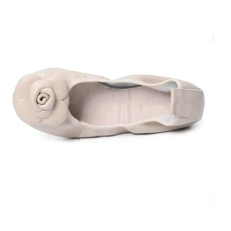 Genuine Leather Flowers Round Toe Soft Bottom Flat