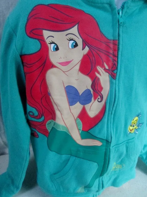 Girls DISNEY PRINCESS THE LITTLE MERMAID ARIEL Sweatshirt JACKET Hoodie Sweatshirt M Green
