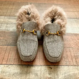 Goodnight Macaroon Chevron Herringbone Faux Fur Loafers - Size 38 (Fit like US 7 LIKE NEW)
