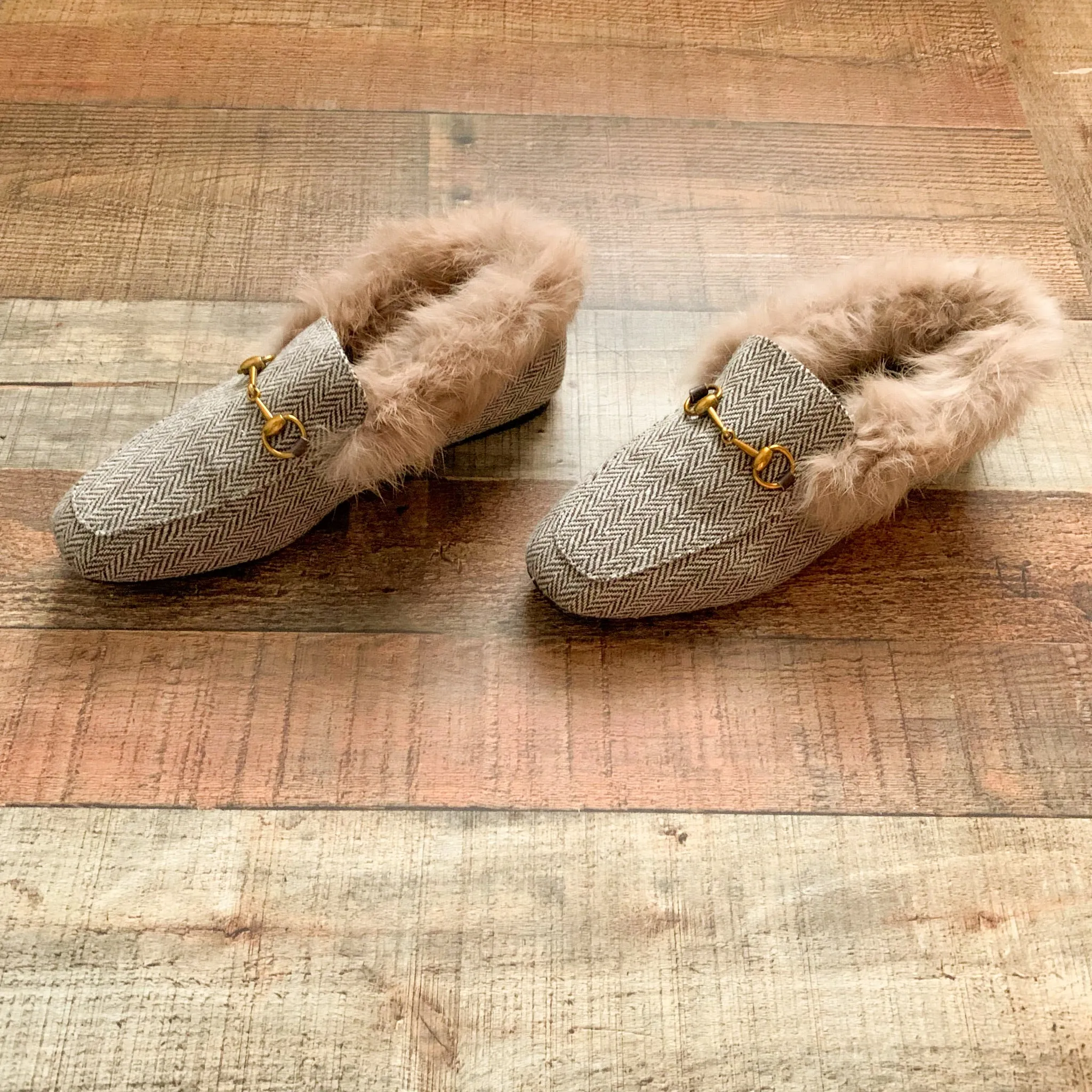 Goodnight Macaroon Chevron Herringbone Faux Fur Loafers - Size 38 (Fit like US 7 LIKE NEW)