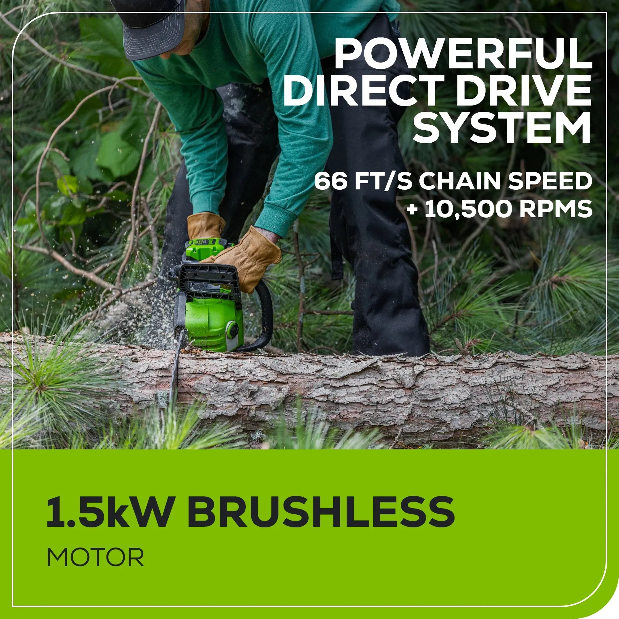 Greenworks 60V 16" 1.5kW Brushless Chainsaw with 2.5 Ah Battery & 3 Amp Charger   Bonus Chain
