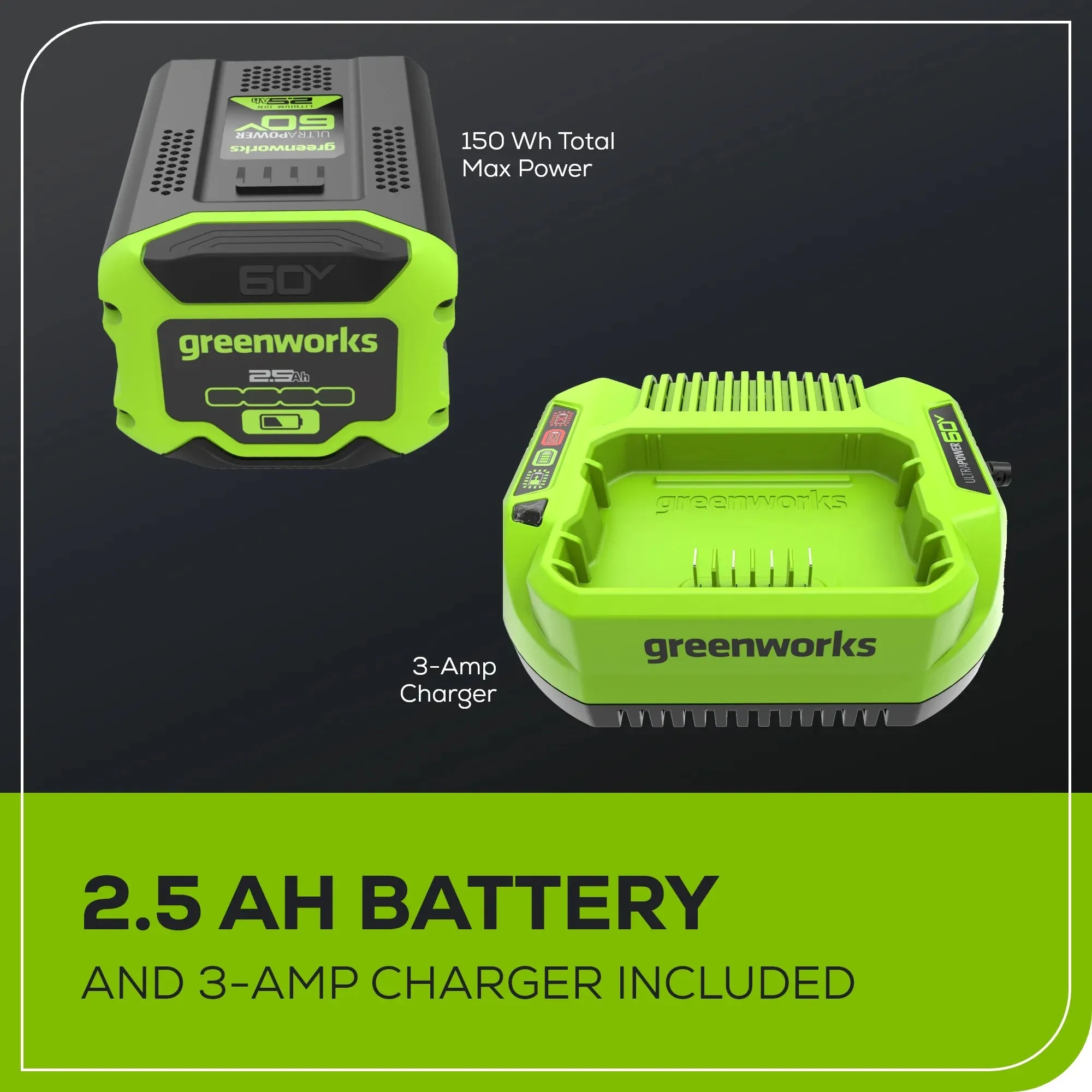Greenworks 60V 16" 1.5kW Brushless Chainsaw with 2.5 Ah Battery & 3 Amp Charger   Bonus Chain