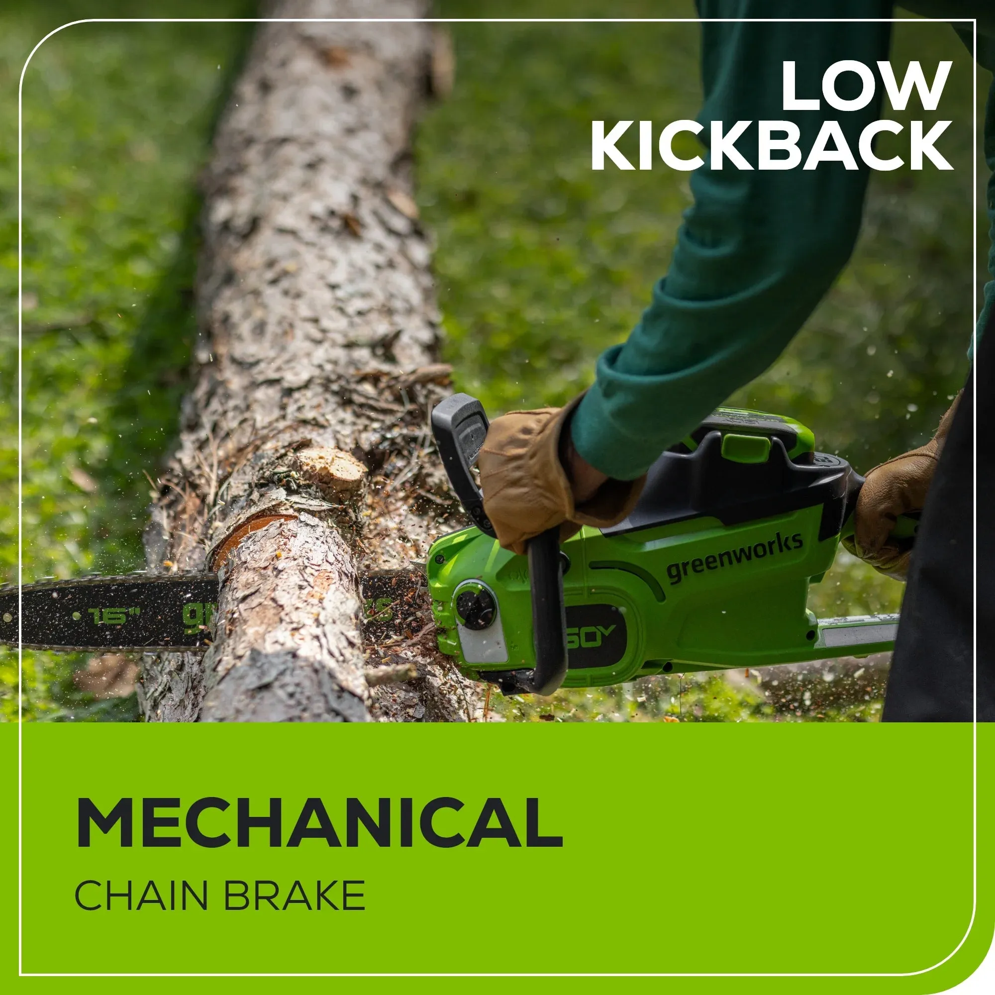 Greenworks 60V 16" 1.5kW Brushless Chainsaw with 2.5 Ah Battery & 3 Amp Charger   Bonus Chain