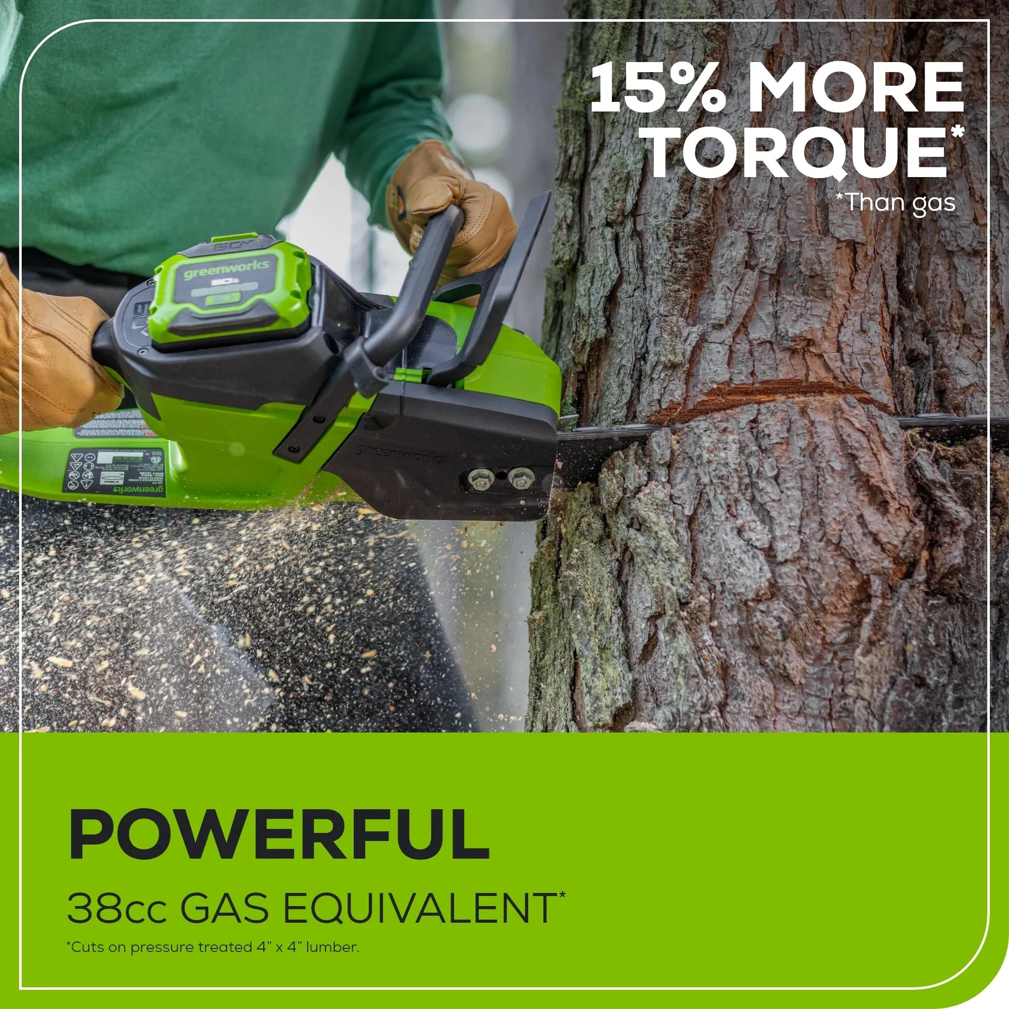 Greenworks 60V 16" 1.5kW Brushless Chainsaw with 2.5 Ah Battery & 3 Amp Charger   Bonus Chain