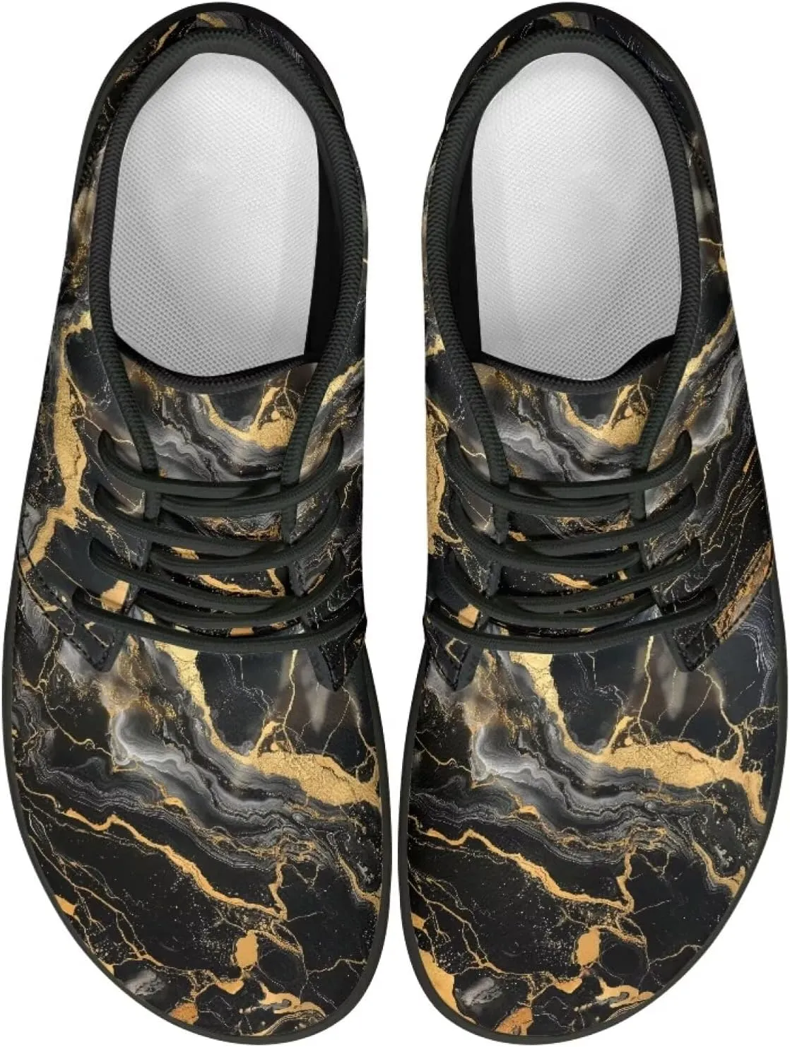 Howilath Marble Print Barefoot Sneakers Men Low Top Extra Width Anti-Skid Running Cross Training Shoe