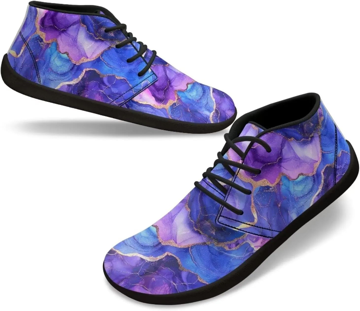 Howilath Marble Print Barefoot Sneakers Men Low Top Extra Width Anti-Skid Running Cross Training Shoe