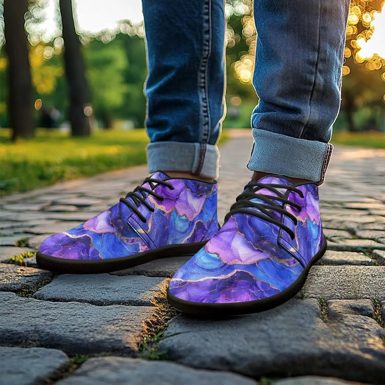 Howilath Marble Print Barefoot Sneakers Men Low Top Extra Width Anti-Skid Running Cross Training Shoe