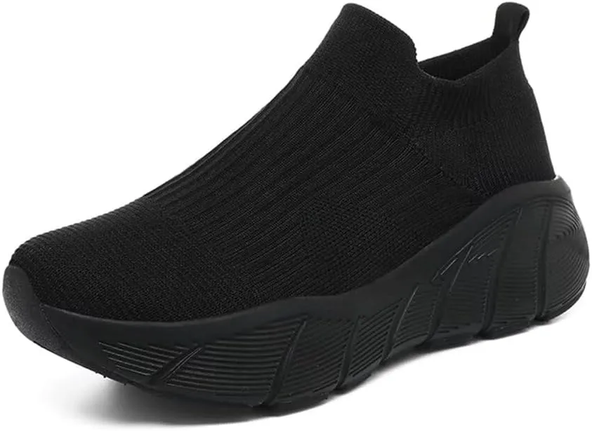 Jakcuz Women's Slip on Walking Shoes Non-Slip Comfortable 6cm Thick Sole Cushioning Fashion Sneakers Loafers Plus Size