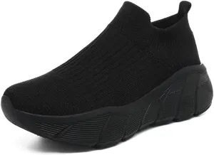 Jakcuz Women's Slip on Walking Shoes Non-Slip Comfortable 6cm Thick Sole Cushioning Fashion Sneakers Loafers Plus Size