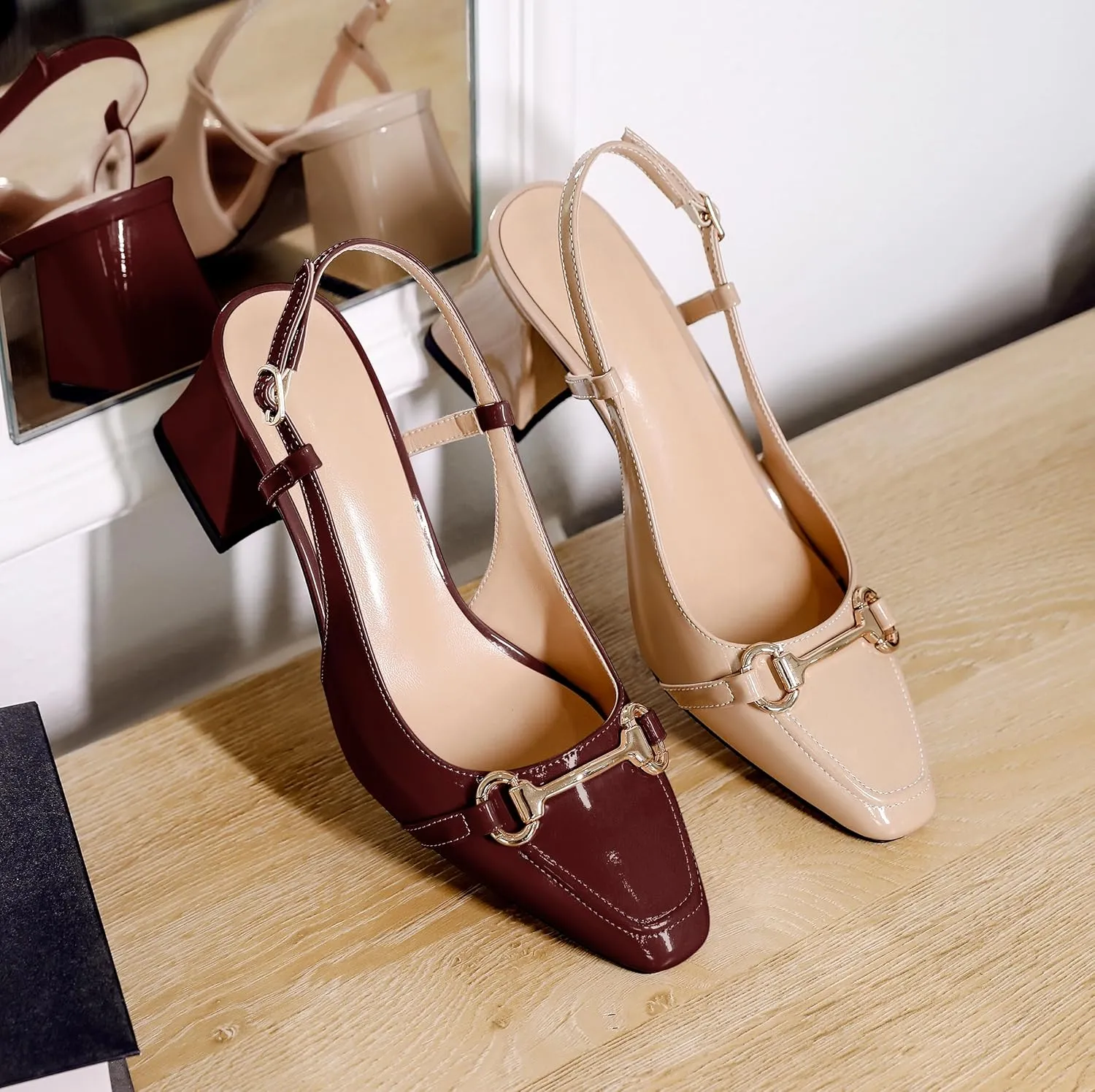 Joseywade Slingback Low Block Chunky Heels Pumps Slanted Heels Loafers 2.5" Closed Toe Shoes Women Heeled Sandals