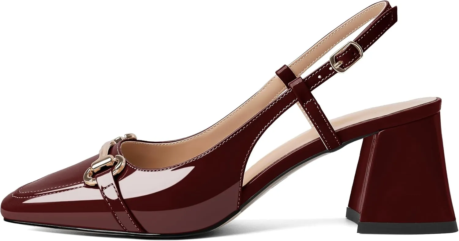 Joseywade Slingback Low Block Chunky Heels Pumps Slanted Heels Loafers 2.5" Closed Toe Shoes Women Heeled Sandals