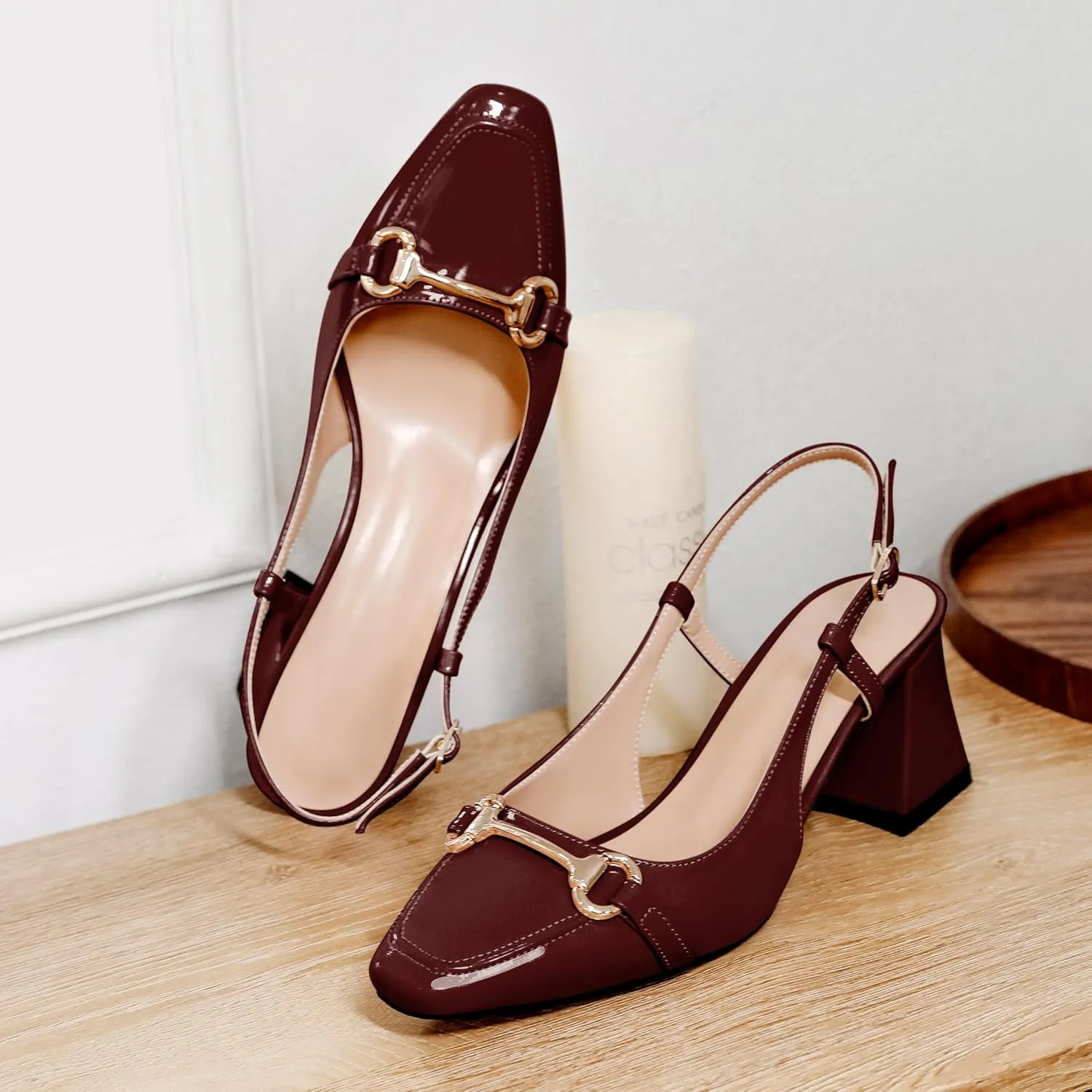 Joseywade Slingback Low Block Chunky Heels Pumps Slanted Heels Loafers 2.5" Closed Toe Shoes Women Heeled Sandals