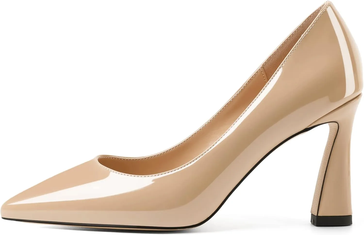 Joseywade Womens High Heels Pointed Toe Stilettos Heel Pumps Slip-on Closed Toe 3.5 Inch Flare Heels Leather Dress Shoes