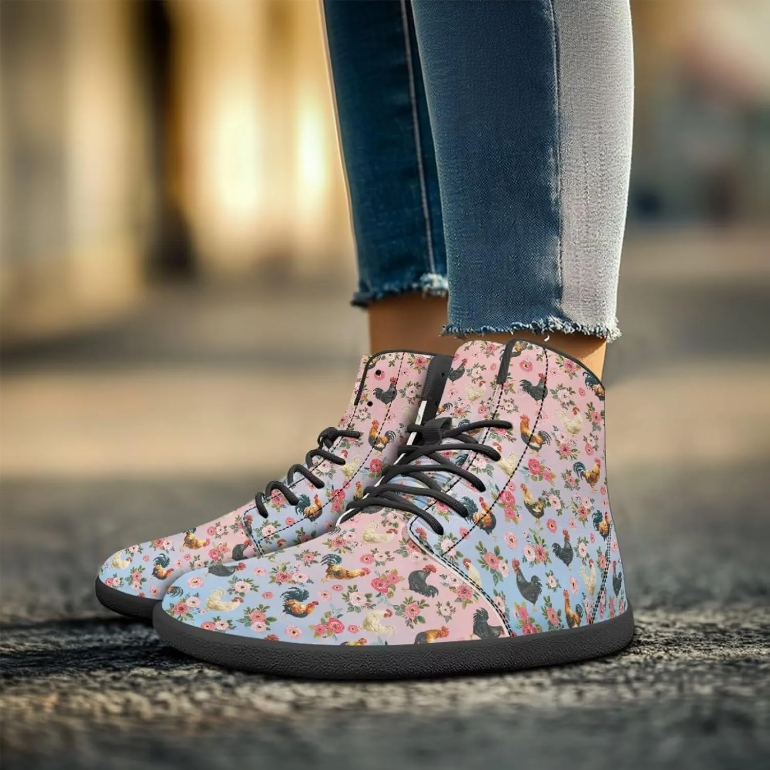 JoyLamoria Men Women High Top Barefoot Shoes Rainbow Pattern Pattern LGBT Fashion Sneakers Lace Up PU Leather Platform