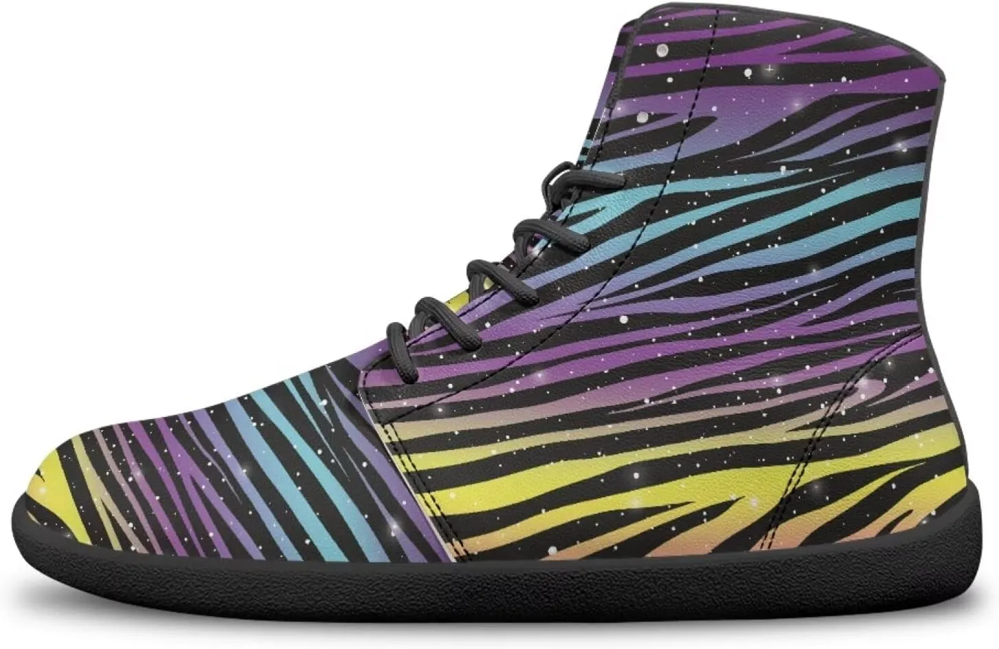 JoyLamoria Men Women High Top Barefoot Shoes Rainbow Pattern Pattern LGBT Fashion Sneakers Lace Up PU Leather Platform