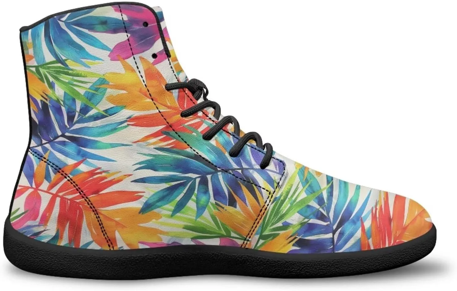 JoyLamoria Men Women High Top Barefoot Shoes Rainbow Pattern Pattern LGBT Fashion Sneakers Lace Up PU Leather Platform