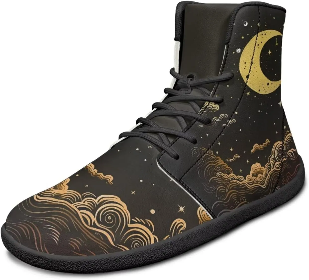 JoyLamoria Men Women High Top Barefoot Shoes Rainbow Pattern Pattern LGBT Fashion Sneakers Lace Up PU Leather Platform