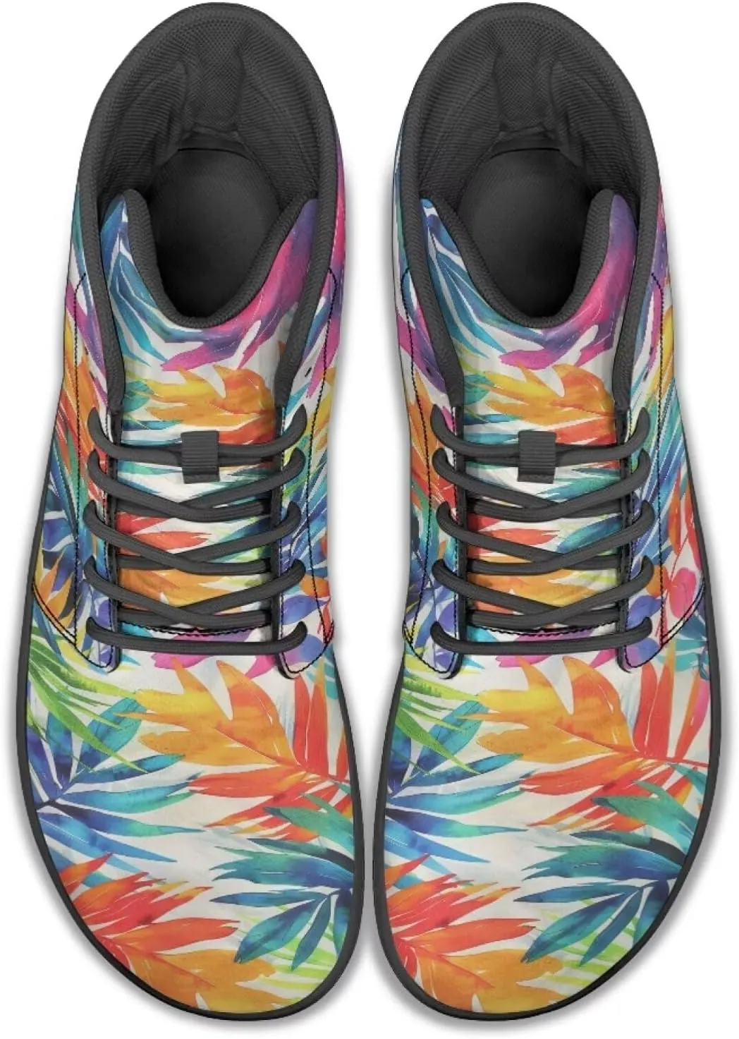 JoyLamoria Men Women High Top Barefoot Shoes Rainbow Pattern Pattern LGBT Fashion Sneakers Lace Up PU Leather Platform