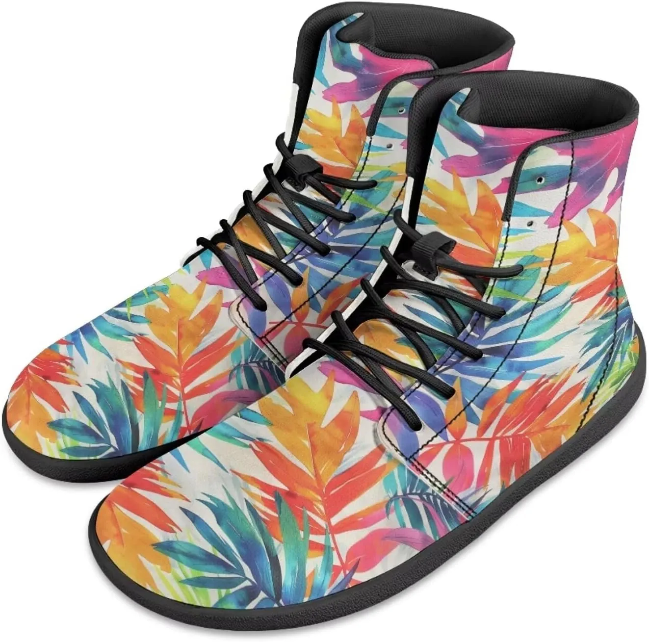 JoyLamoria Men Women High Top Barefoot Shoes Rainbow Pattern Pattern LGBT Fashion Sneakers Lace Up PU Leather Platform