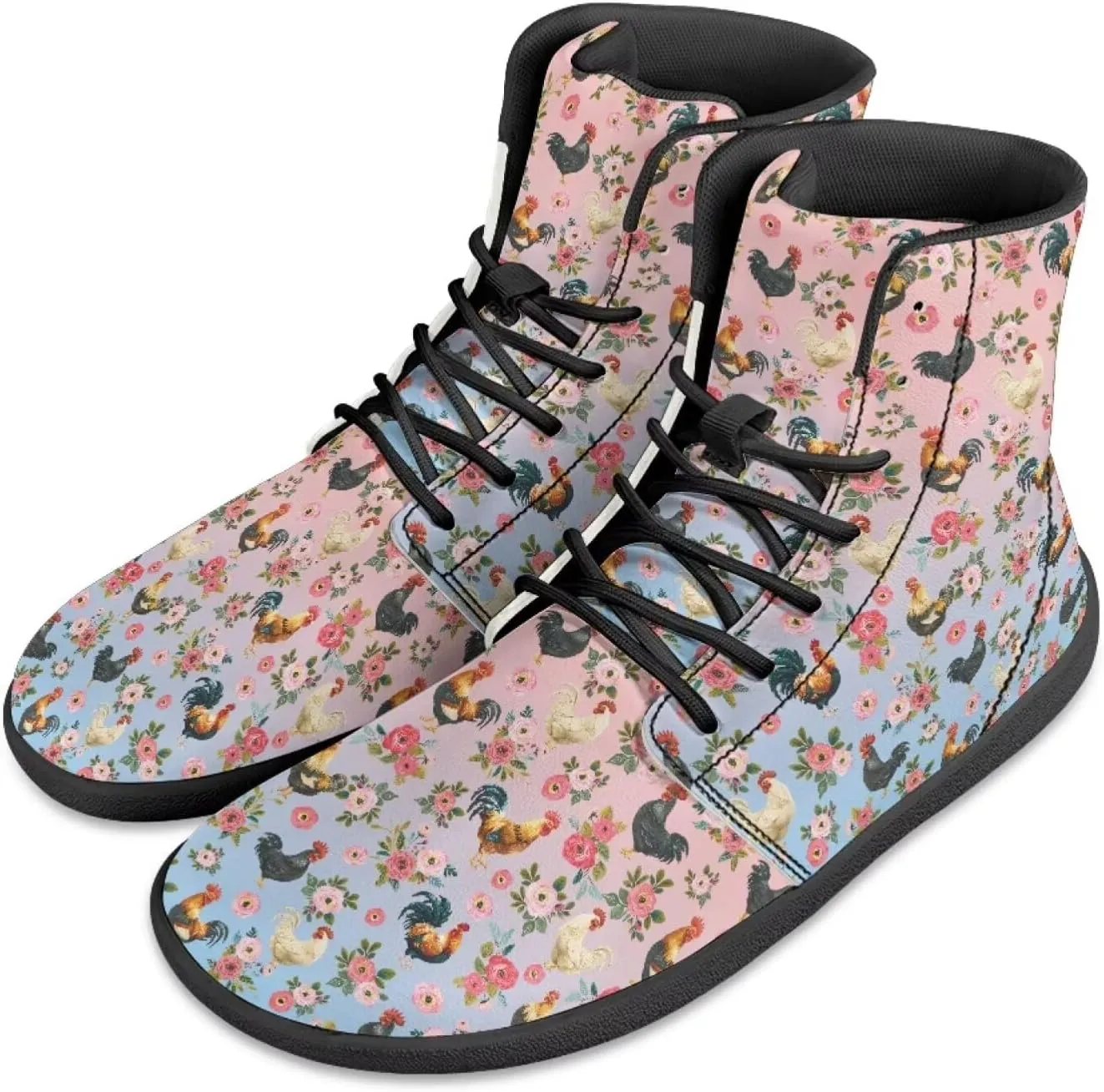 JoyLamoria Men Women High Top Barefoot Shoes Rainbow Pattern Pattern LGBT Fashion Sneakers Lace Up PU Leather Platform