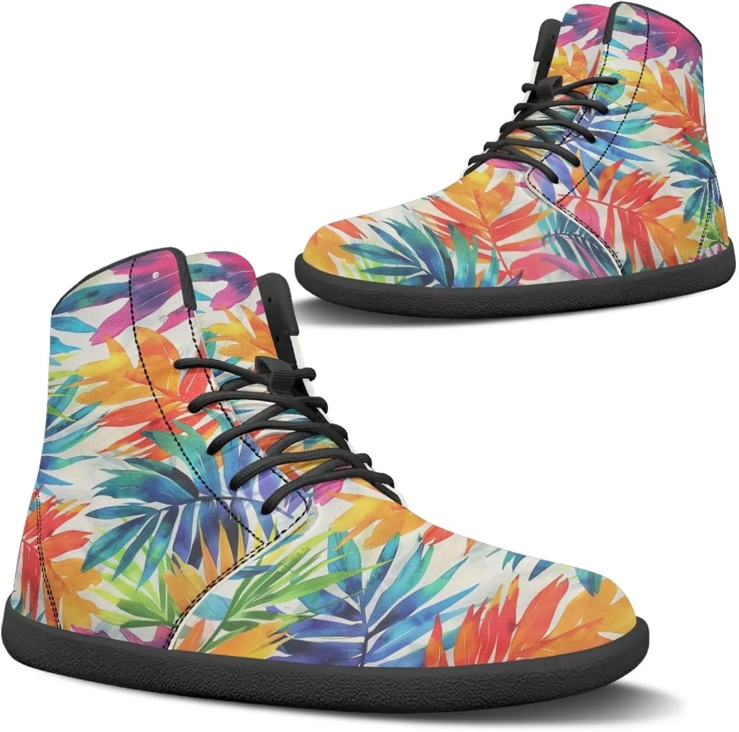JoyLamoria Men Women High Top Barefoot Shoes Rainbow Pattern Pattern LGBT Fashion Sneakers Lace Up PU Leather Platform
