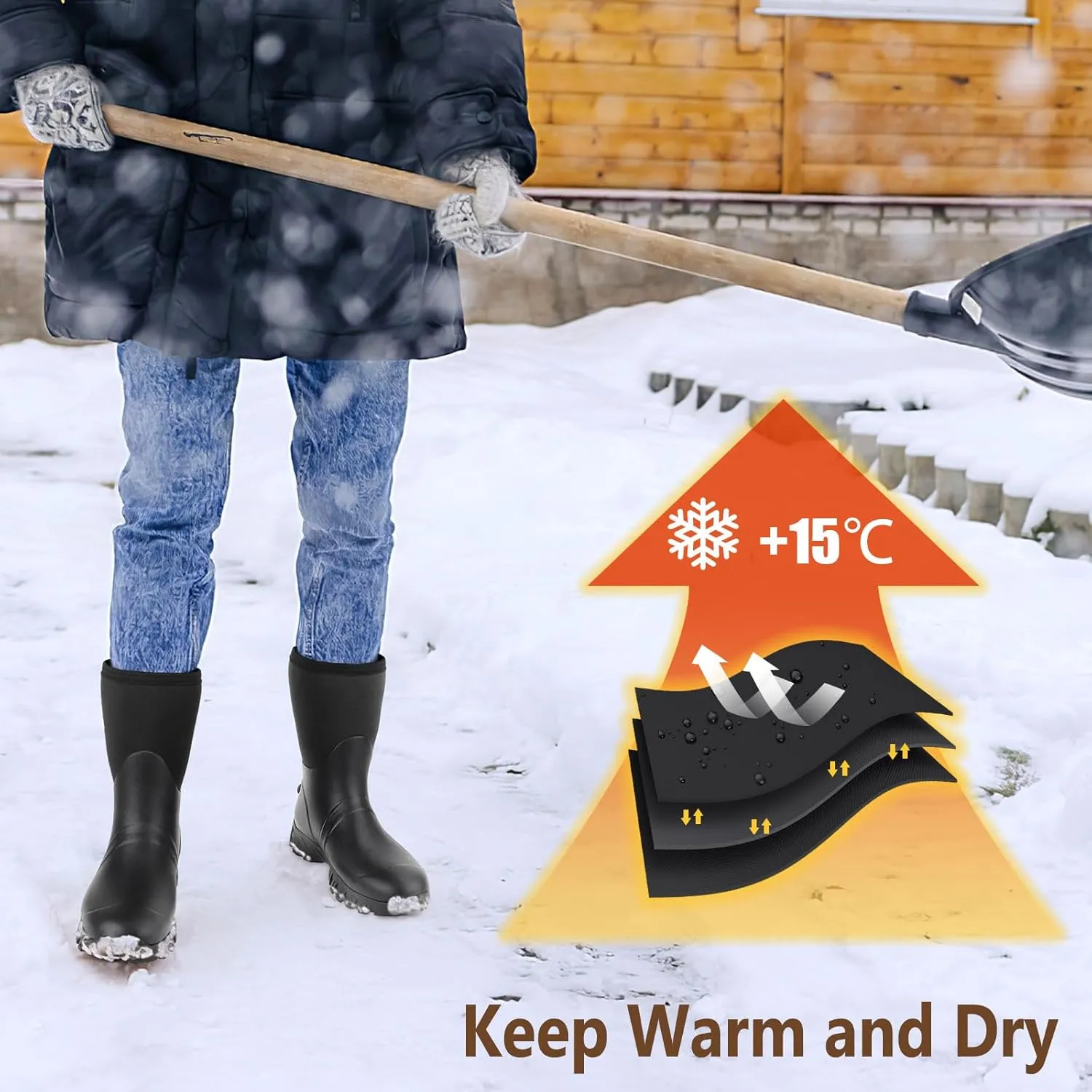 Kalkal Rubber Boots for Men - Mid Calf Rain Boots with 5mm Neoprene Insulated Work Boots Anti Slip Hunting Boots Waterproof Mud Boots for Gardening Outdoor Working Farming Fishing Size 8-13