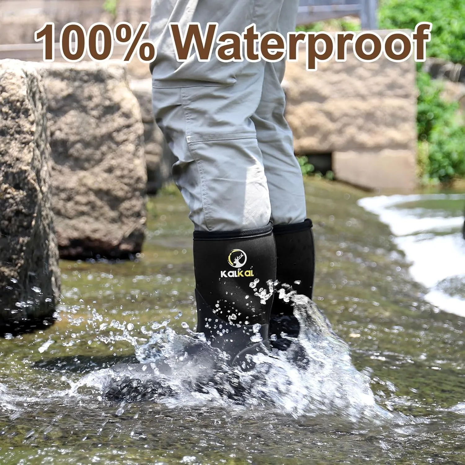 Kalkal Rubber Boots for Men - Mid Calf Rain Boots with 5mm Neoprene Insulated Work Boots Anti Slip Hunting Boots Waterproof Mud Boots for Gardening Outdoor Working Farming Fishing Size 8-13