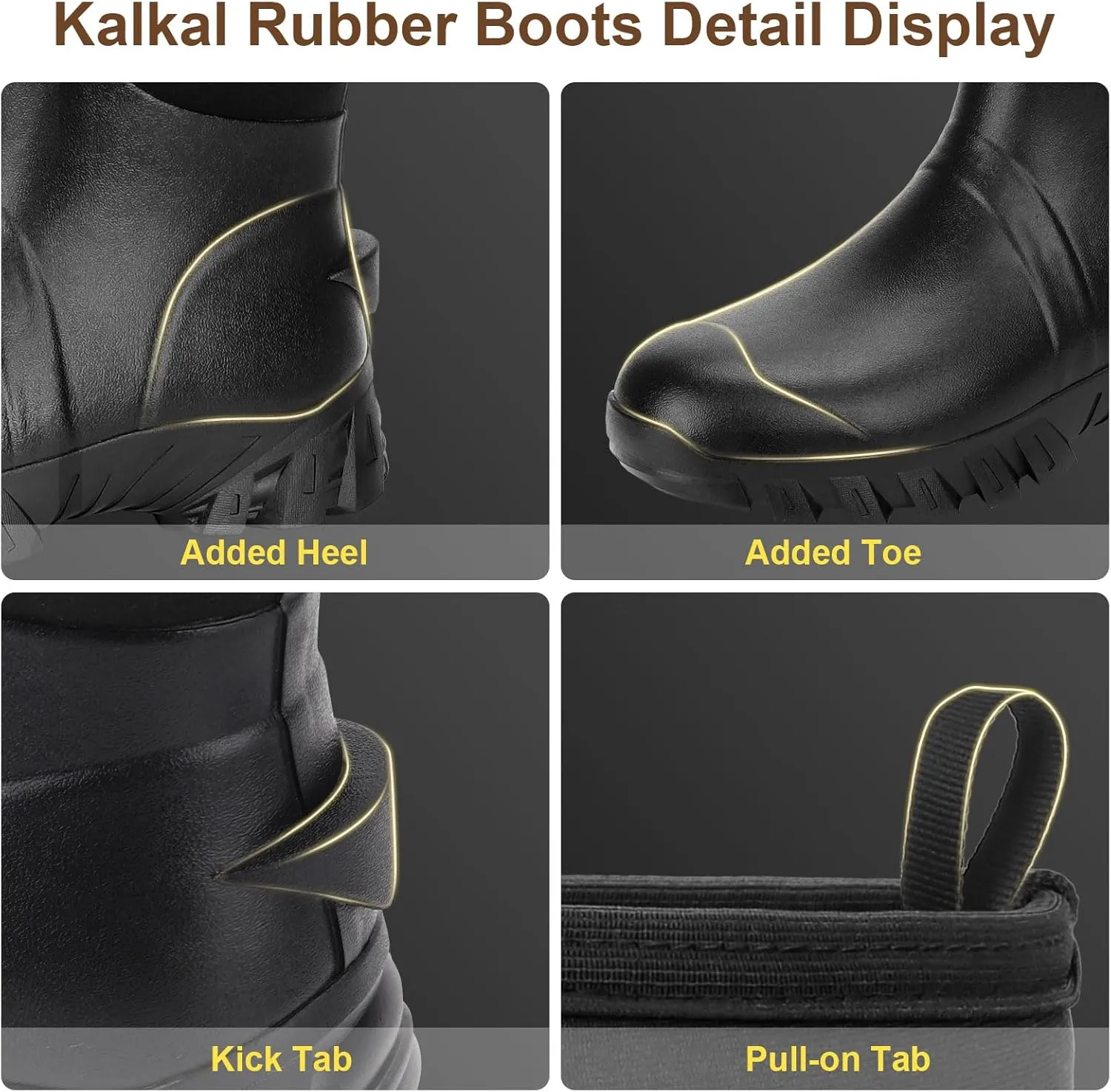 Kalkal Rubber Boots for Men - Mid Calf Rain Boots with 5mm Neoprene Insulated Work Boots Anti Slip Hunting Boots Waterproof Mud Boots for Gardening Outdoor Working Farming Fishing Size 8-13