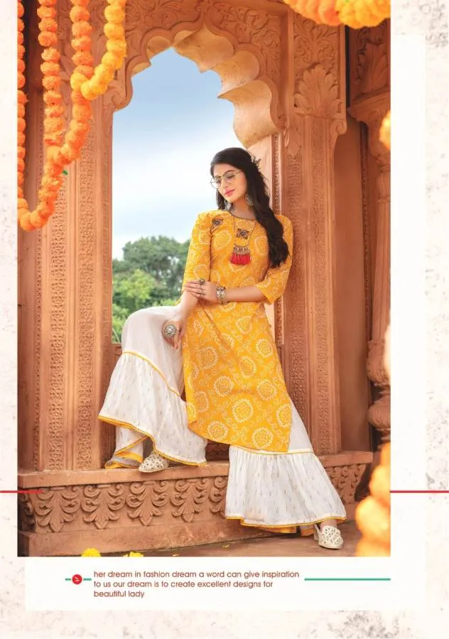 Kiana Presents Bandhani Pure Rayon Cotton Casual Wear Kurtis Collection
