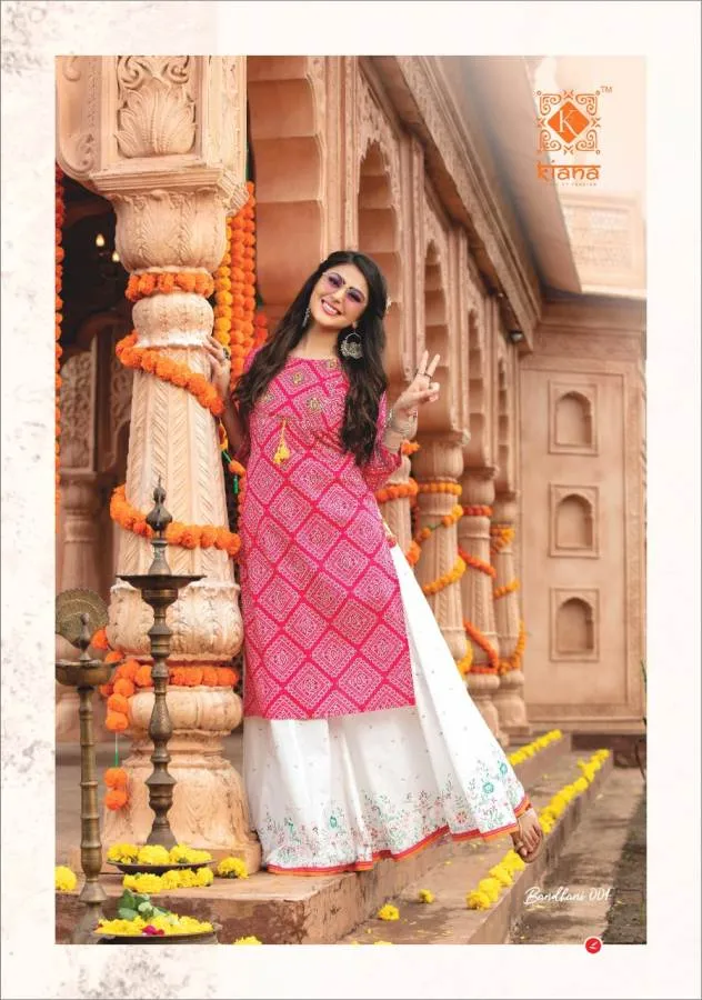 Kiana Presents Bandhani Pure Rayon Cotton Casual Wear Kurtis Collection