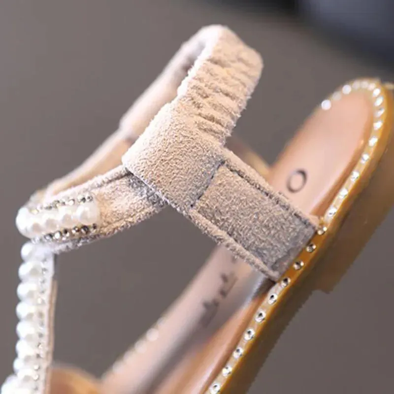 Kids Girls Summer Sandals Fashion Pearl Roman Sandals Rhinestone Princess Shoes - YGSD50613