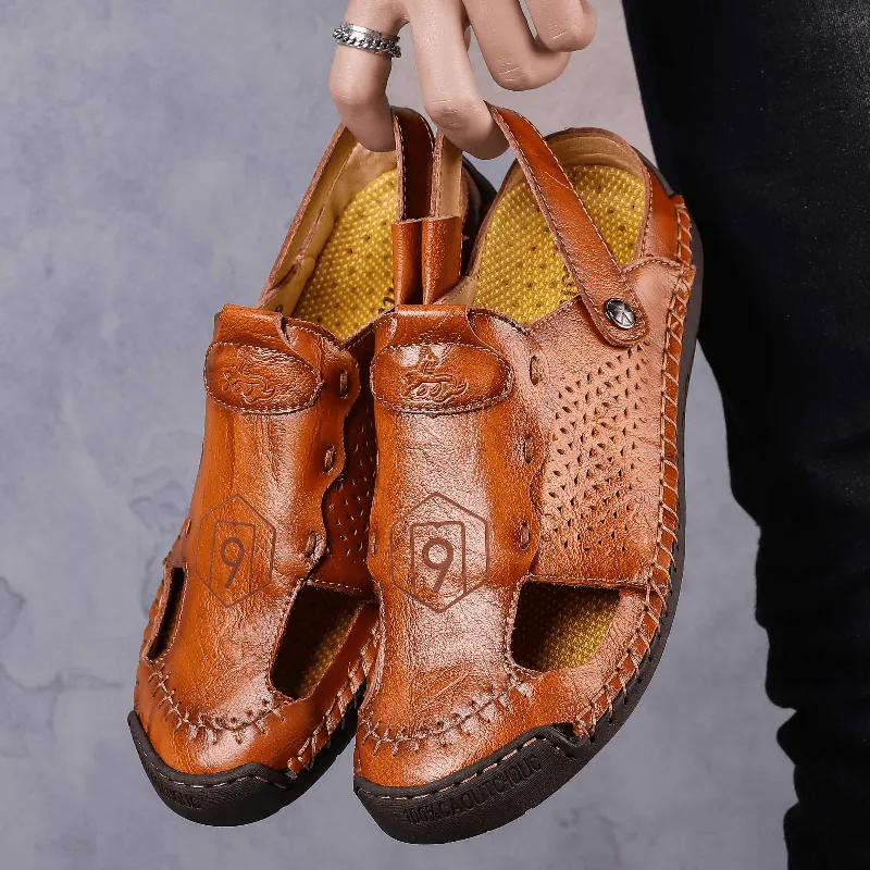 kkboxly kkboxly Men Leather Breathable Closed Toe Non Slip Comforty Casual Outdoor Sandals