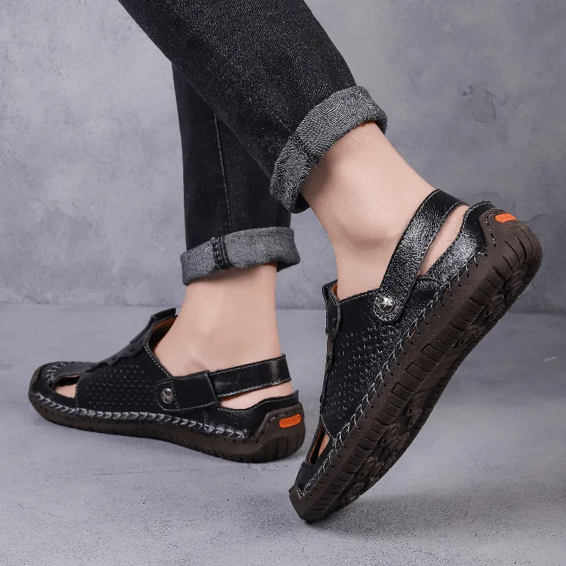 kkboxly kkboxly Men Leather Breathable Closed Toe Non Slip Comforty Casual Outdoor Sandals